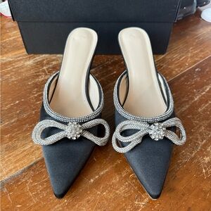 Amazon Black Mules with Rhinestone Bow